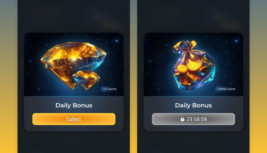 A demonstration of the daily bonus feature pop-up.