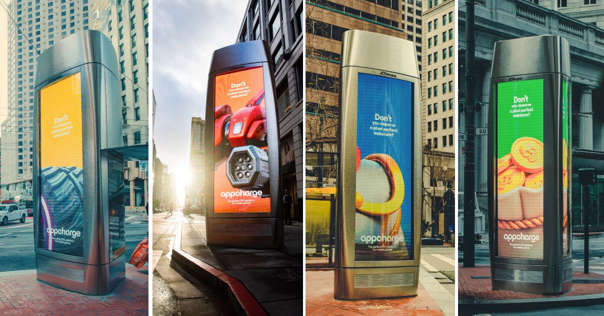 A collage of Appcharge billboards displayed in San Francisco during GDC.