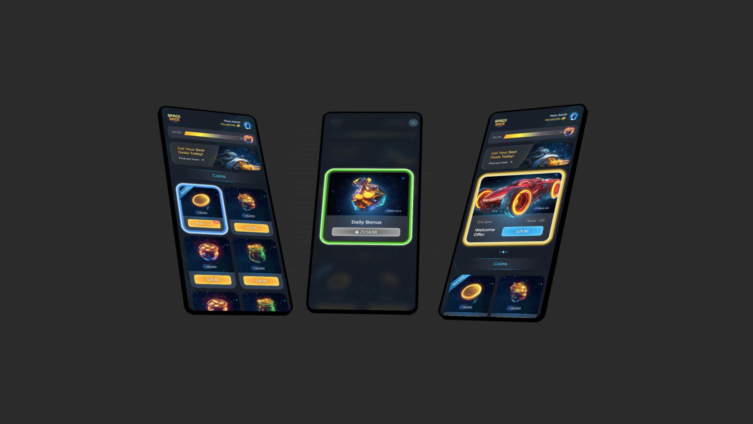 Mockup of a mobile game web store powered by Appcharge, showing a clean user interface.