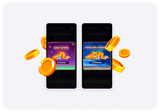 A demonstration of the Daily Bonus feature pop-up in a mobile game web store.