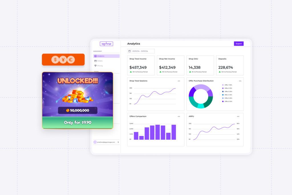 Illustration showing a global map with payment icons, representing worldwide sales.